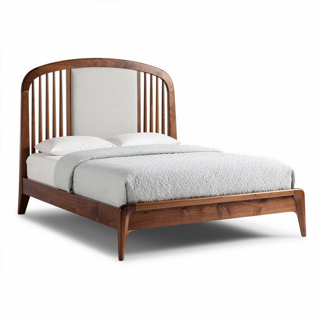 Massief houten bed met gestoffeerde rugleuning 200 x 160 x 100 cm