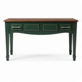 Bureau van groen geschilderd hout met houten blad en twee lades 150 x 60 x 75cm