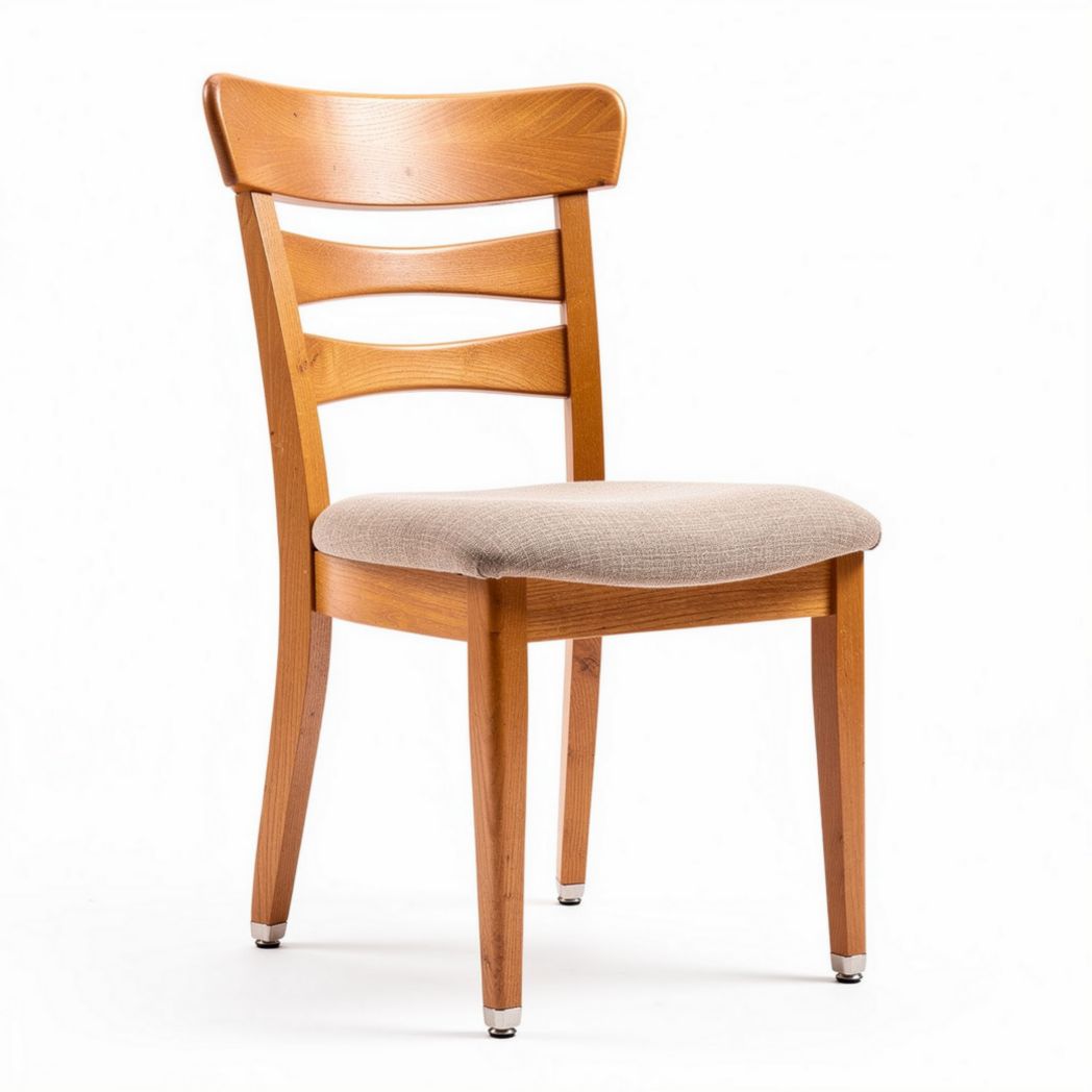 Houten stoel met stoffen zitting in natuurlijke kleur 45 x 45 x 85cm
