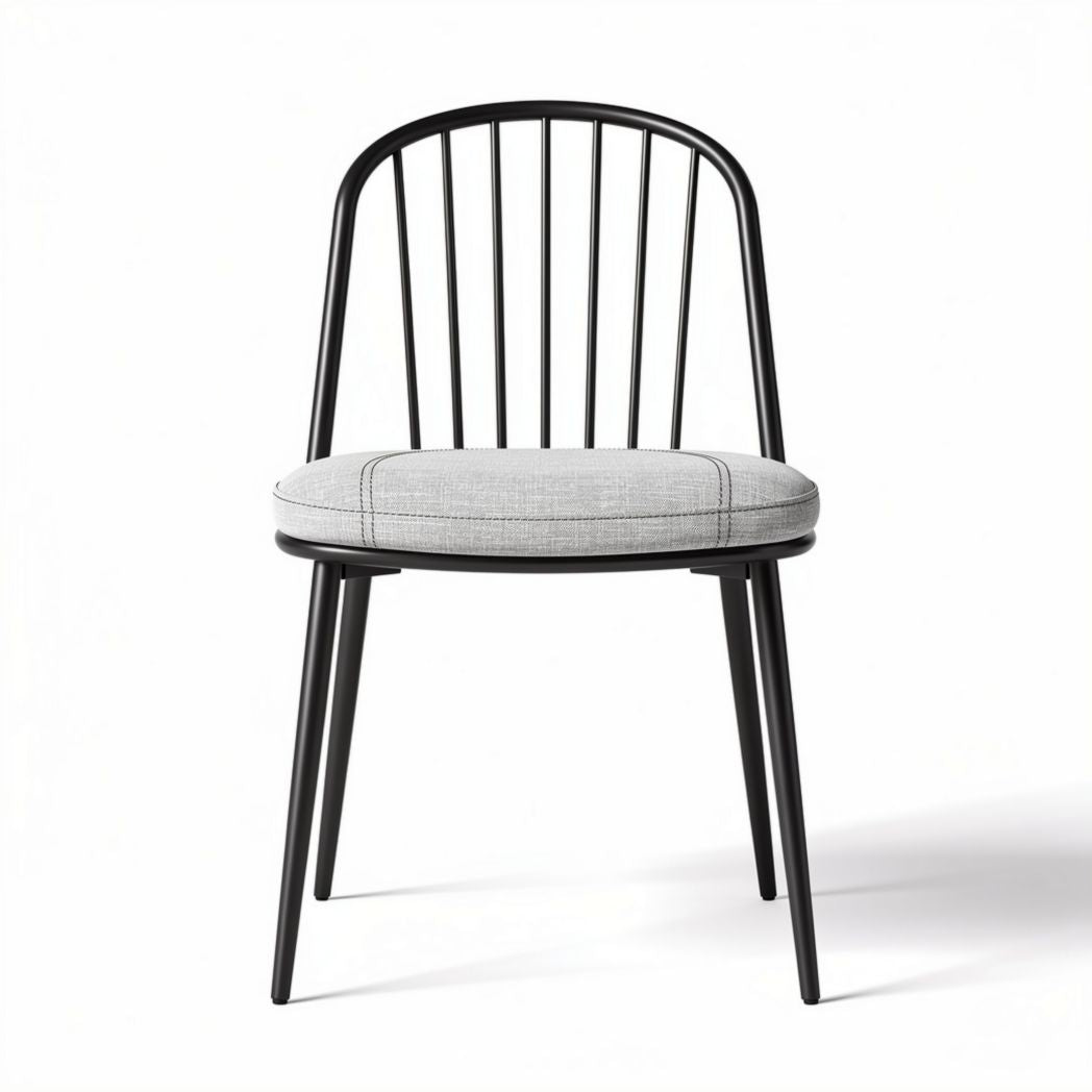 Zwarte metalen stoel met grijs stoffen zitvlak en moderne uitstraling 45 x 45 x 85cm