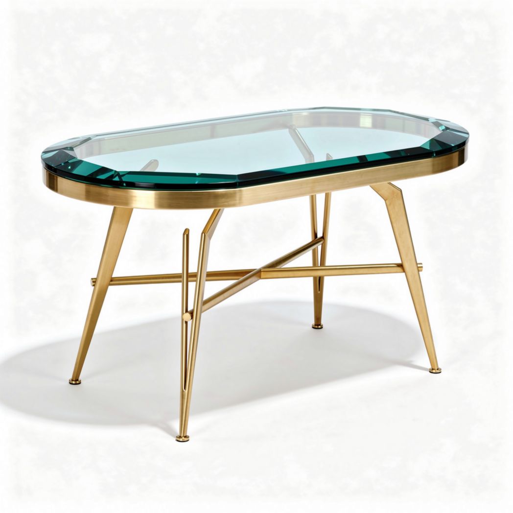 Salontafel met glazen blad en gouden metalen onderstel 120 x 60 x 45cm