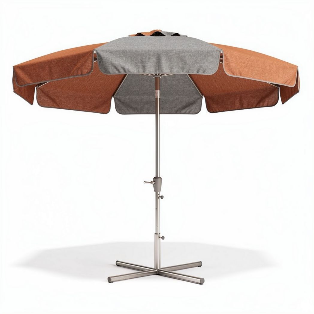 Parasol van 200 x 200 x 250 cm met aluminium voet en waterdicht doek in bruin en grijs