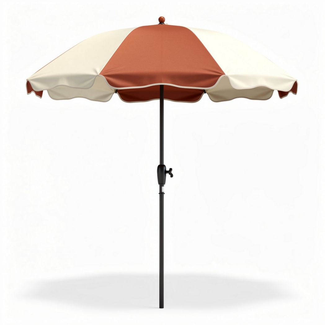 Parasol met bruin en crème kleurig doek 200 x 200 x 250cm verstelbaar aan de standaard