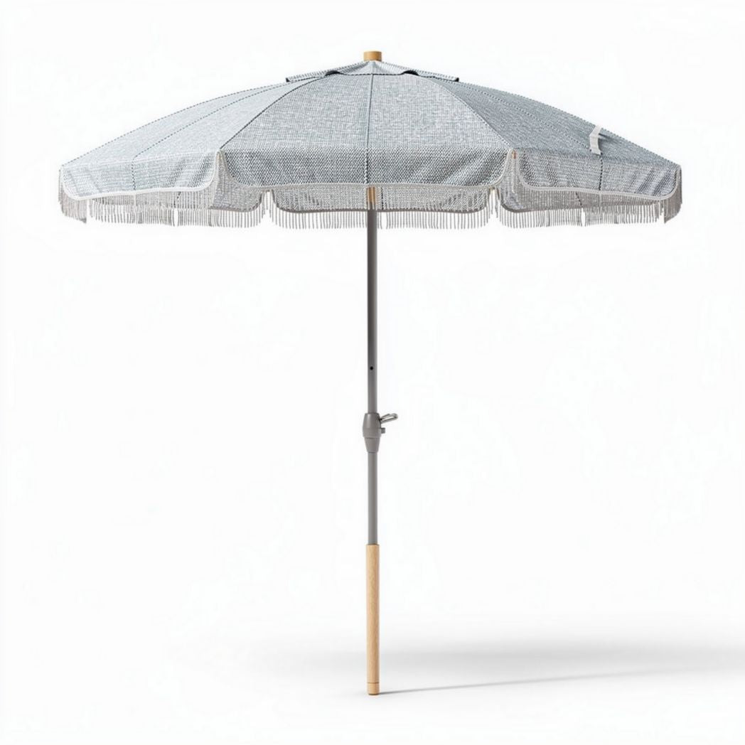 Parasol met metalen stang en houten handvat 200 x 200 x 250cm grijs
