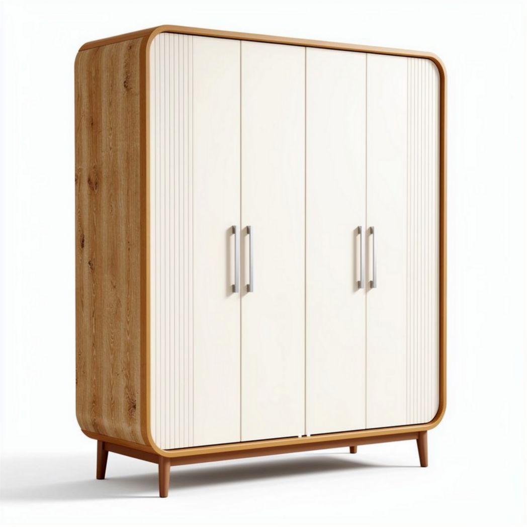 Kast in houten afwerking met wit deuren en metalen handgrepen 180 x 120 x 50cm