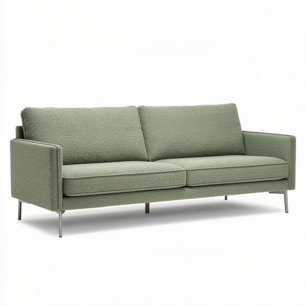 Groene bank van stof met metalen poten afmetingen 200 x 80 x 85 cm