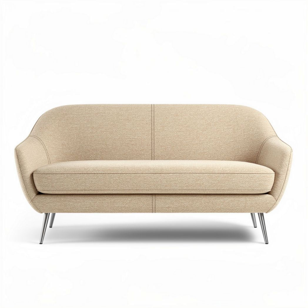 Twee-zits bank van stof in beige met metalen poten 180 x 90 x 75cm