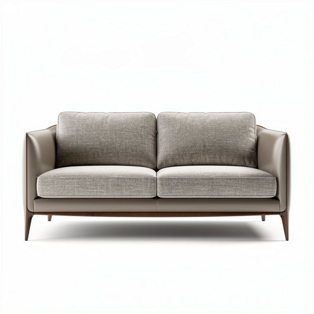 Leerstoel met stoffen bekleding en houten poten 200 x 90 x 85cm